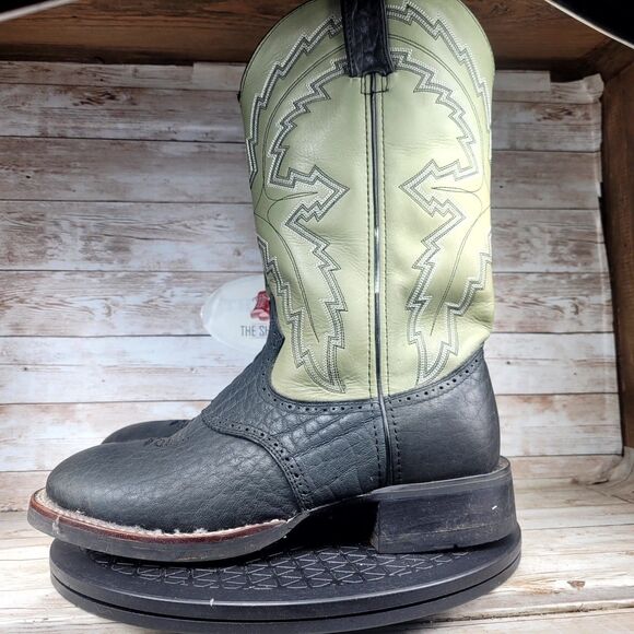 Durango Cowboy Western Boots Men\'s Size 8 Black Green Leather Round Toe Outdoor main image 8